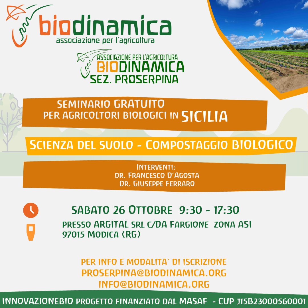 Sicilia: Seminario gratuito il 26 ottobre 2024 Scienza del Suolo e Compostaggio Biologico a Modica (RG)